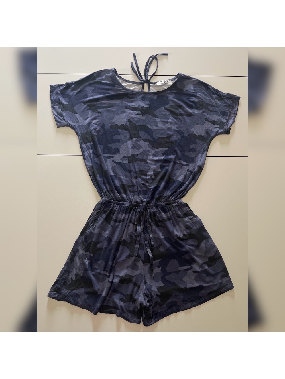 Zenana Women's Size Small Blue Camo Romper